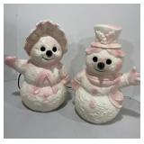 Porcelain Light Up Pink Mr. & Mrs. Snowman