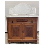 Antique Walmut Marble Top Wash Stand on casters