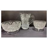 Crystal Footed Bowls & Matching Pitcher