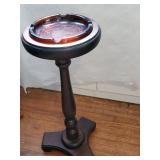 Wood Pedestal Ashtray, Amber Glass