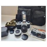 Pentax K1000 camera, bag, extra lens