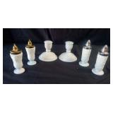 Milk Glass Candle Stick Holders & Salt & Pepper