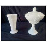 Milk Glass Candy Dish & Small Vase