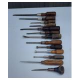 VTG Wood Handles Screwdrivers, Ice Pick & Awl