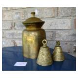 Brass Jar & 2 Brass Bells