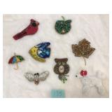 8 Vintage beaded Handmade Pins