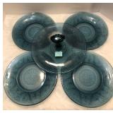 Tiar Spruce Green Dinner Plates 10" Embossed Flora