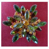 Vtg Biocolor Prong Set Rhinestone Brooch