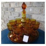 MCM Amber Glass Tiara Indiana Decanter Set
