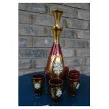 Bohemian Ruby Red Decater W/6 Cups