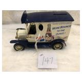 Pepsi Soda Delivery Truck Die Cast Bank W/Key