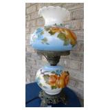 Vtg Floral Milk Glass Hurricane Lamp