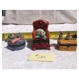 3 small Cat Trinket Boxes