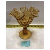 Fenton Amber Glass Thumbprint Ruffled Candy Dish