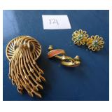 Trifari Brooch, Earrings & unsigned Clip On Earrin