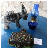Blue Hong Kong Oil Lamp Stone Donkey Match holder