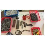 Oil Cans, Sharpening Stones, Totes of Nails