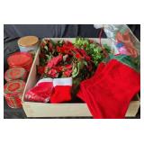 Christmas Decor, Ribbons, Stockings, Tins