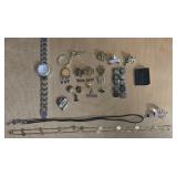 Timex Watch, Necklaces, Pins