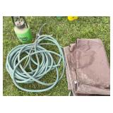 Garden Hose, Hand Sprayer and Tarp