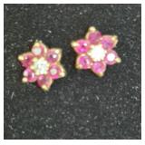 14K Yellow Gold Ruby /Diamond Earrings