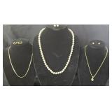 Simulated Pearls with Gold Tone Necklaces