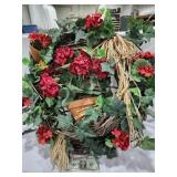 Grape Vine Wreath, faux geraniums