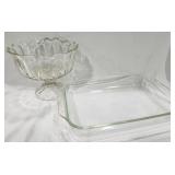 Serving Compote, Pyrex Cake plate (chipped)