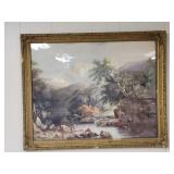 Antique Print in Gold Tone Frame, as is