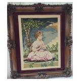 Cross Stitched Girl portrait, framed