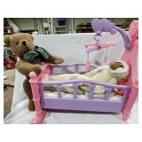 Plastic doll rocking cradle & Bear &  monkey