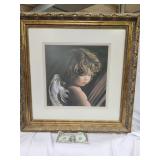 Angel / Cherub Print in gold tone frame