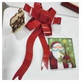Christmas red metal bow, Santa picture