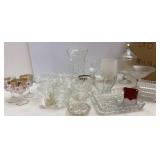 Clear Glass Punch Cups, Vase, Candle Holders &