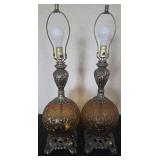 1970's Amber Glass Table Lamps