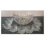Crystal Square shaped 10.58' Punch Bowl w/10 Cups
