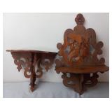 2 Vintage Hand-Carved Wall Shelves