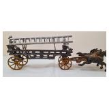Cast Iron Horse Drawn Fire Engine Wagon w/Firemen