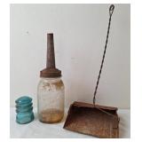 Ball Jar Oil Dispenser, Metal Dust Pan & Insulator