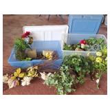 Artificial Flowers & 2 Plastic Totes