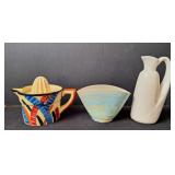 Citrus Juicer Pottery Pitcher & Conical Bowl