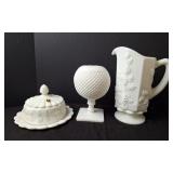Westmoreland Milk Glass Butter Dish, Pitcher, Vase