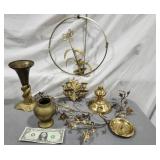 Brass Candle holders, vase