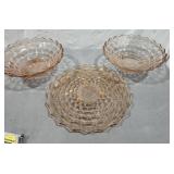 Pink Fostoria Look cake platter & serving bowls