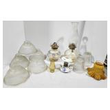 Oil lamps, glass shades, various sizes