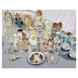 Angel figurines & plate, resin, porcelain