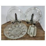 Glass bowl, cake plates, condiment dish