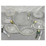 Glass condiments dishes & serving knives
