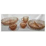 Pink Fostoria Look Dishes, Candle holders, creamer