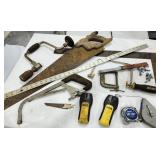 Stud finders, drill, saw, square, tap measure